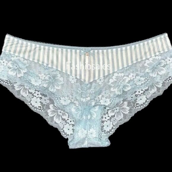 Victorias Secret Body Supersoft Satiny Striped Lace waist Hiphugger Panty Blue - Picture 3 of 3